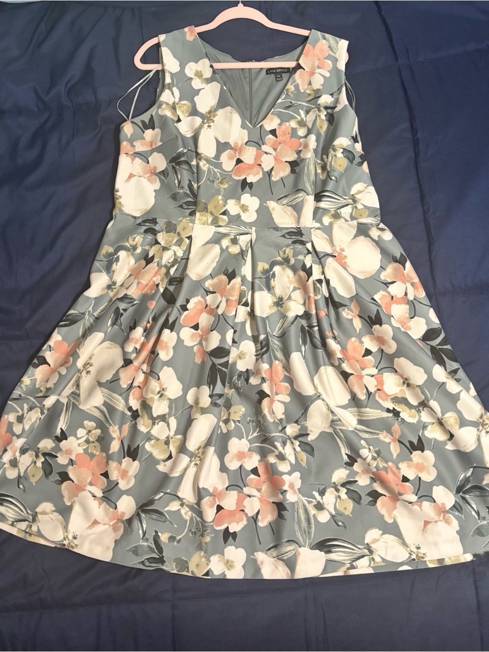 Floral Fit & Flare Dress in Light Blue with Pink Accents